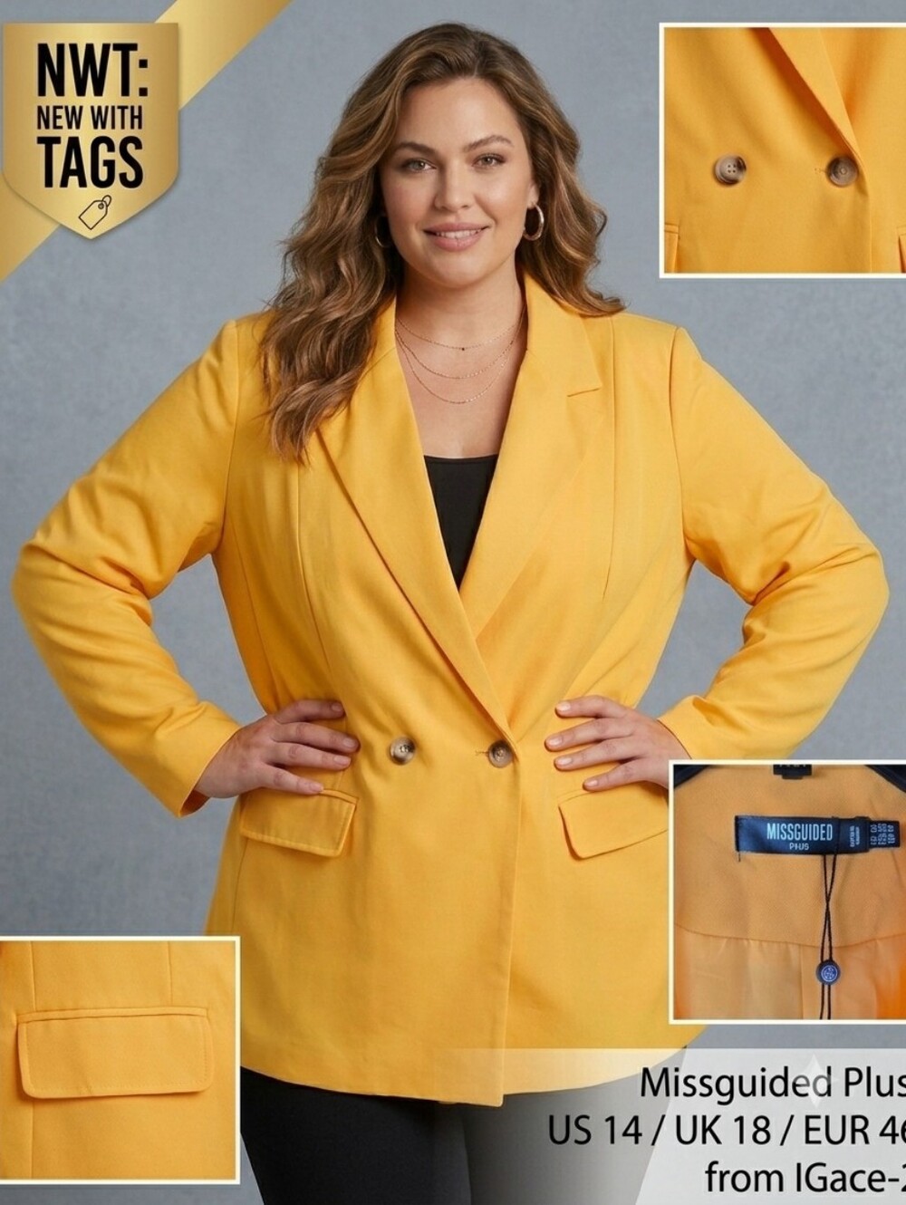 Missguided Yellow-Orange Double-Breasted Blazer